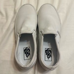 White canvas Vans slip on platforms